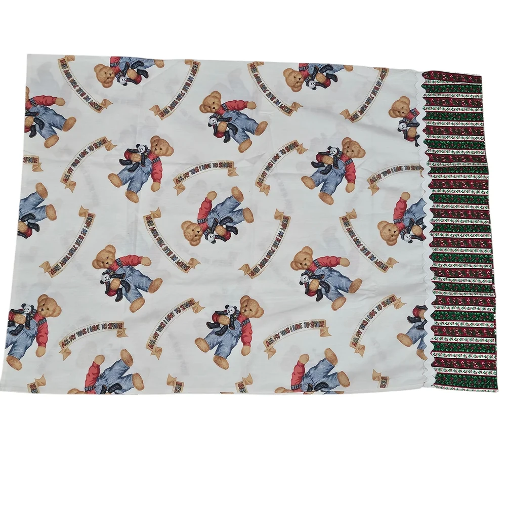 Blue Jean Teddy Vintage Kids Pillowcase Handmade Christmas Poinsetta Holiday VTG